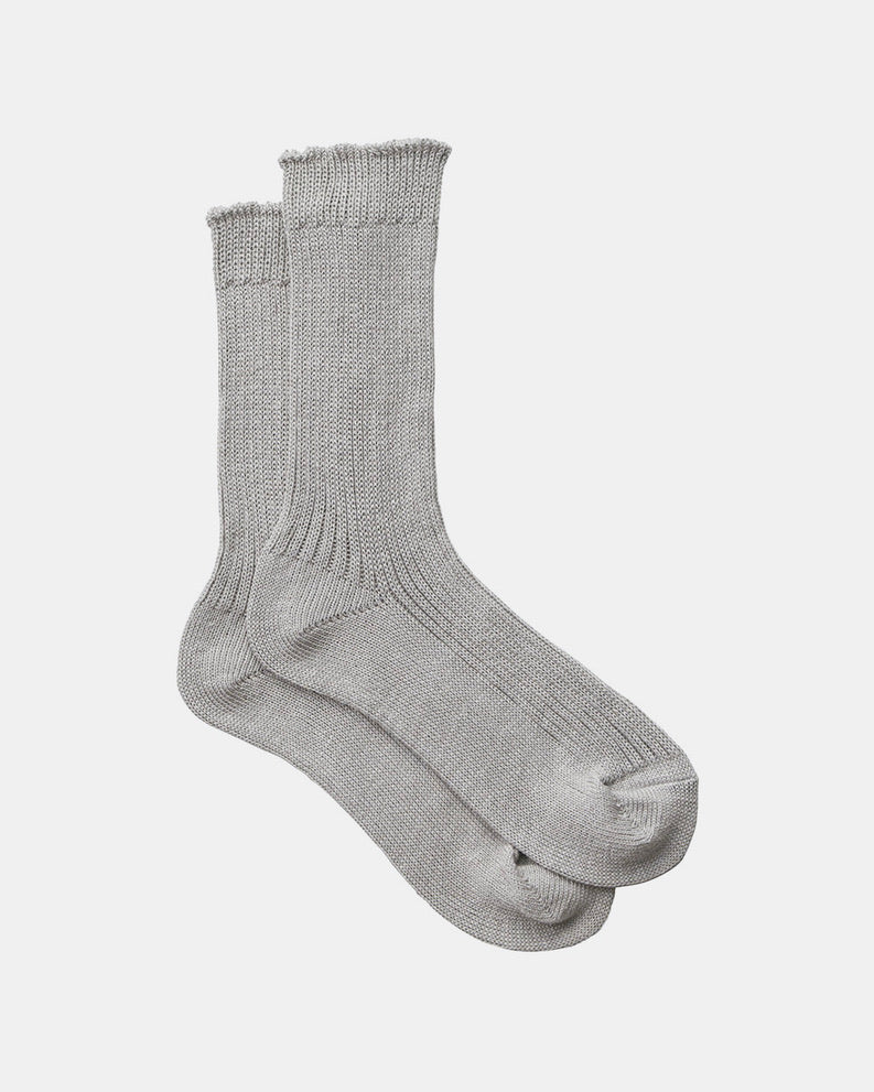 Linen Rib Crew Sock: Grey