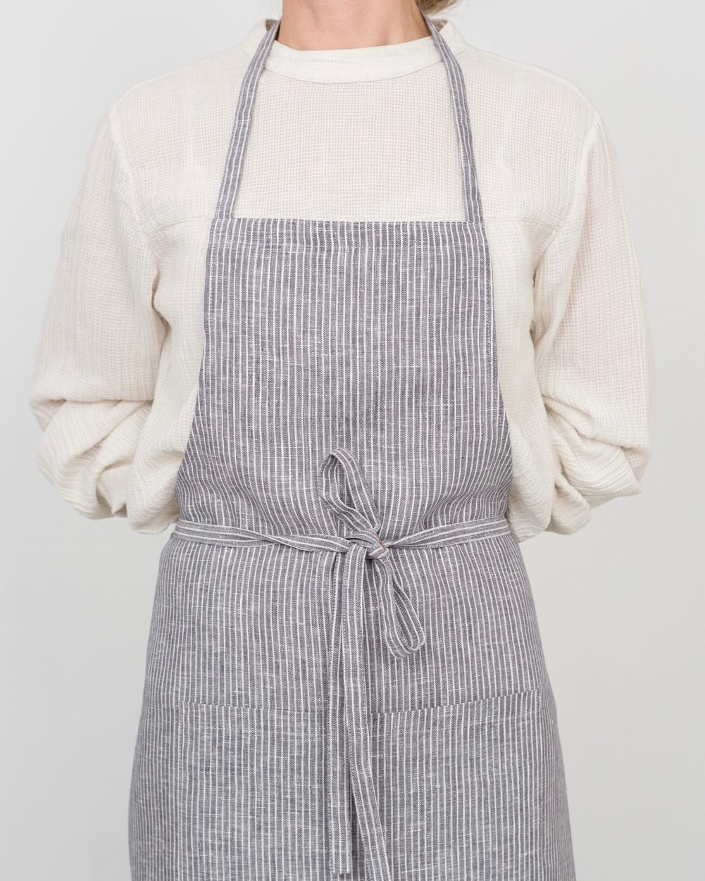 Full Apron: Grey Thin White Stripe