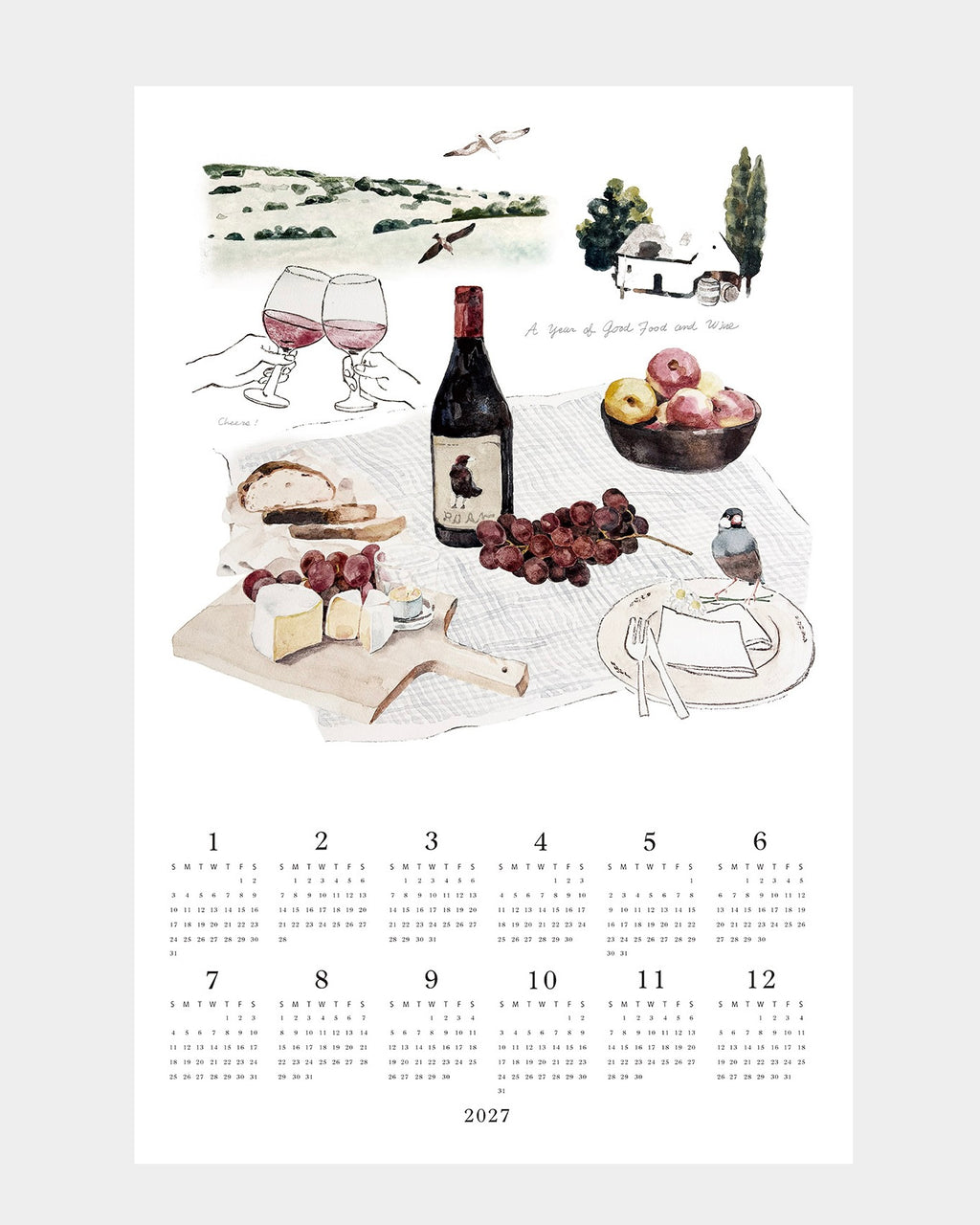 2027 Calendar Cloth: Good Food And Wine