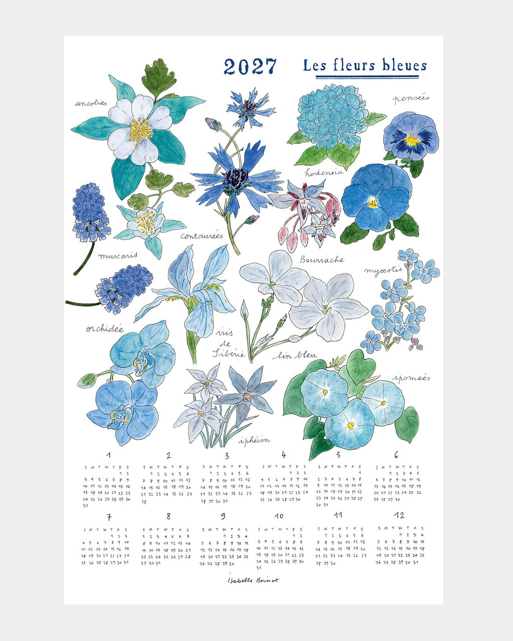 2027 Calendar Cloth: Les Fleurs Bleues