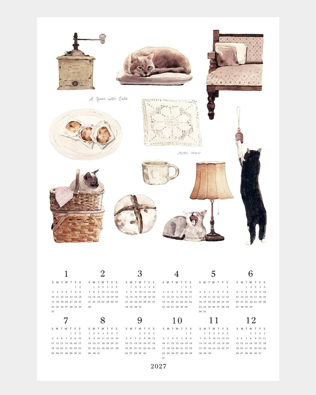 2027 Calendar Cloth: Calendar With Cats