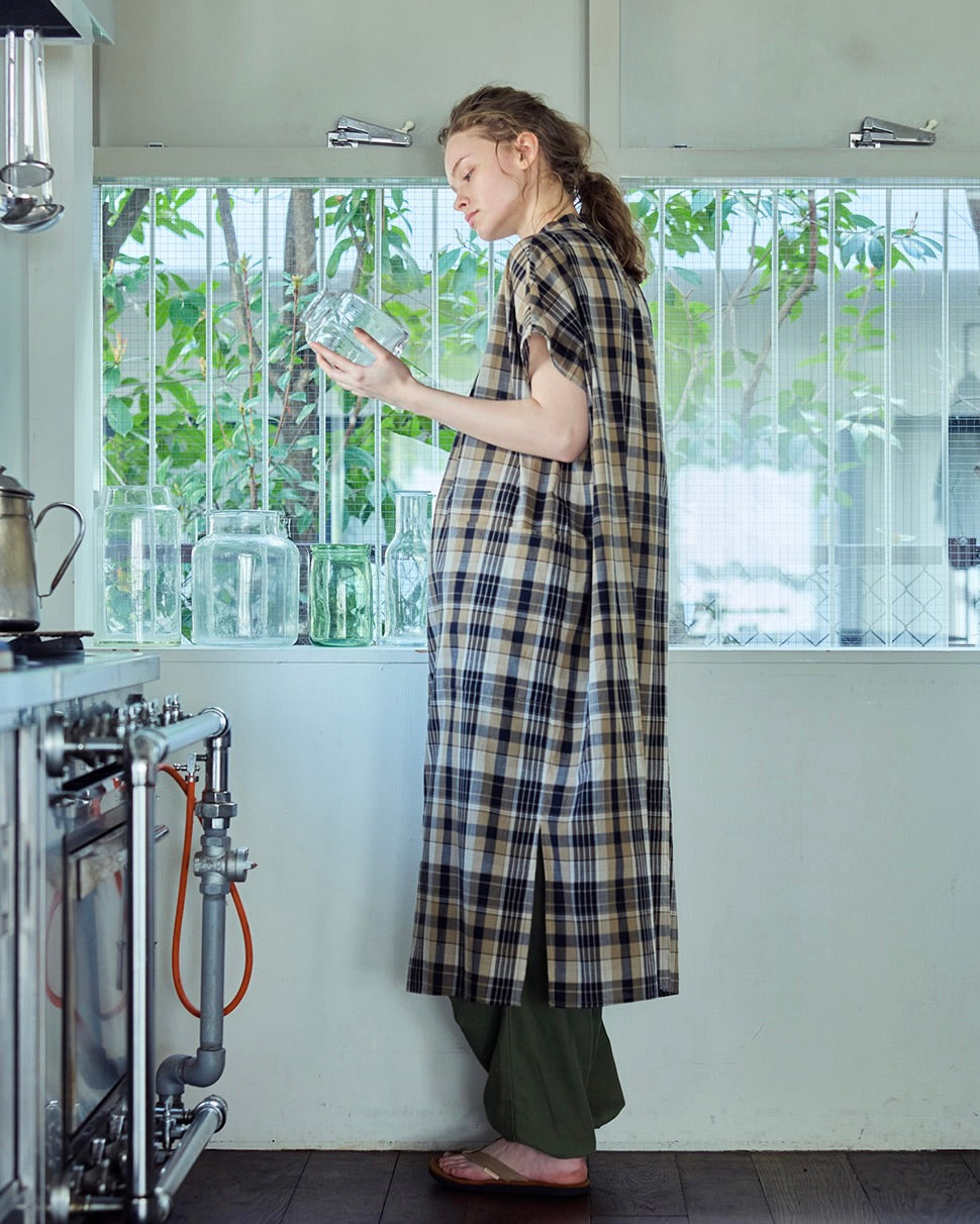 Claire Dress: Madras Brown