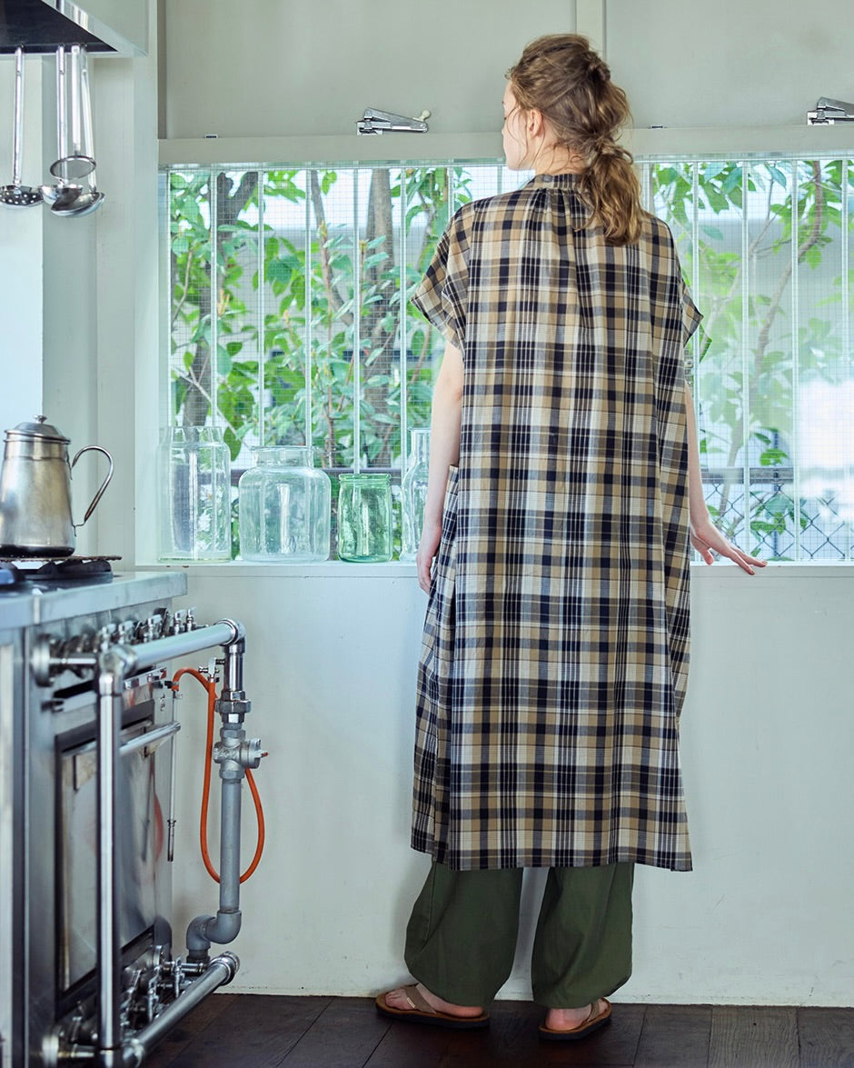Claire Dress: Madras Brown
