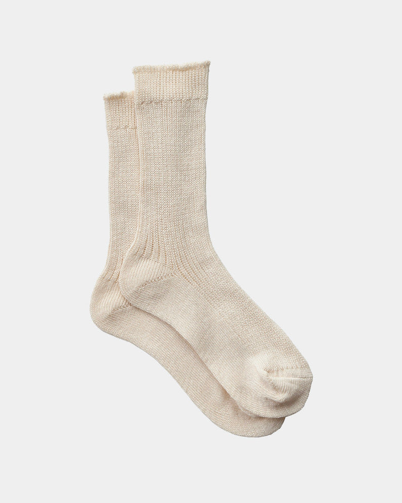 Linen Rib Crew Sock: Ecru