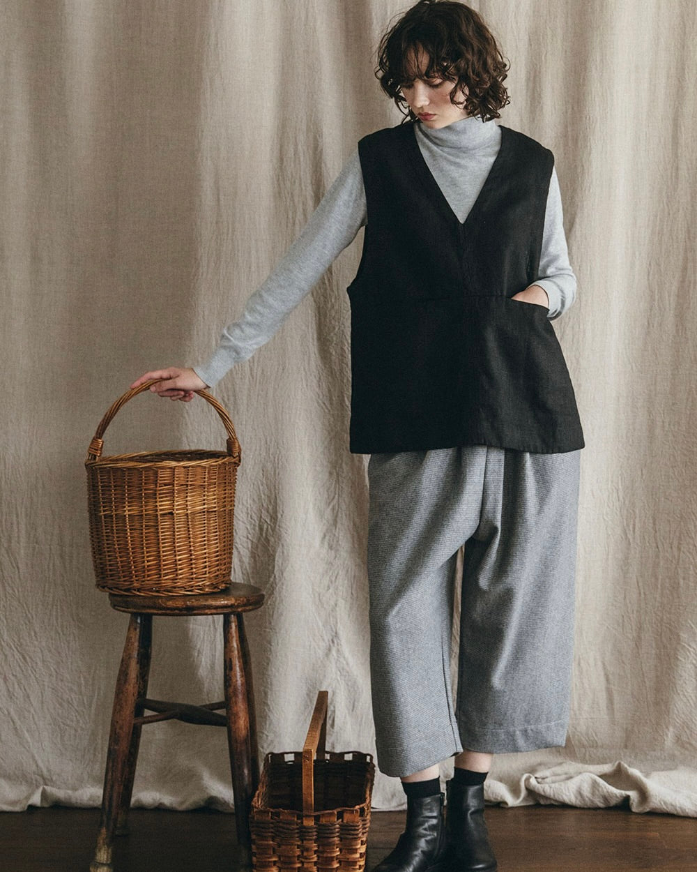 Jasmina Pant: Wool Gray Check