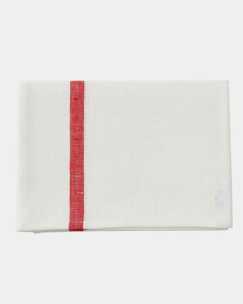 Thick Linen Kitchen Cloth: White with Red Stripe