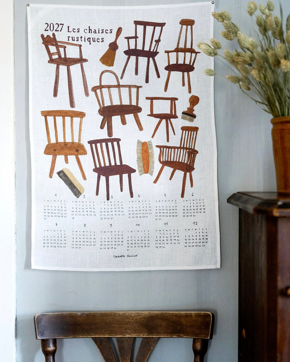 2027 Calendar Cloth: Les Chaises Rustique