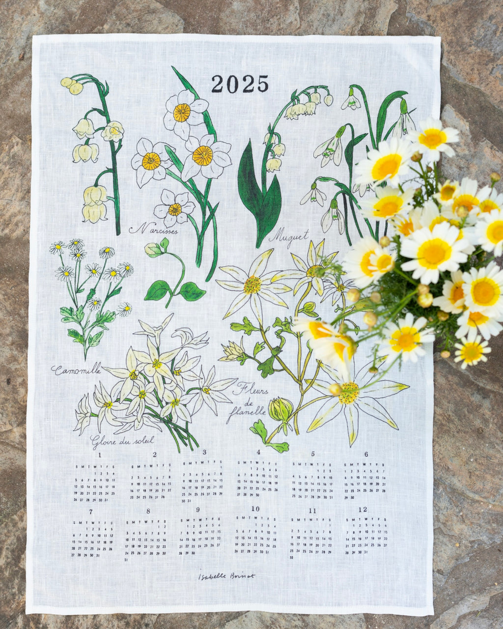 2025 Calendar Cloth: White Flowers