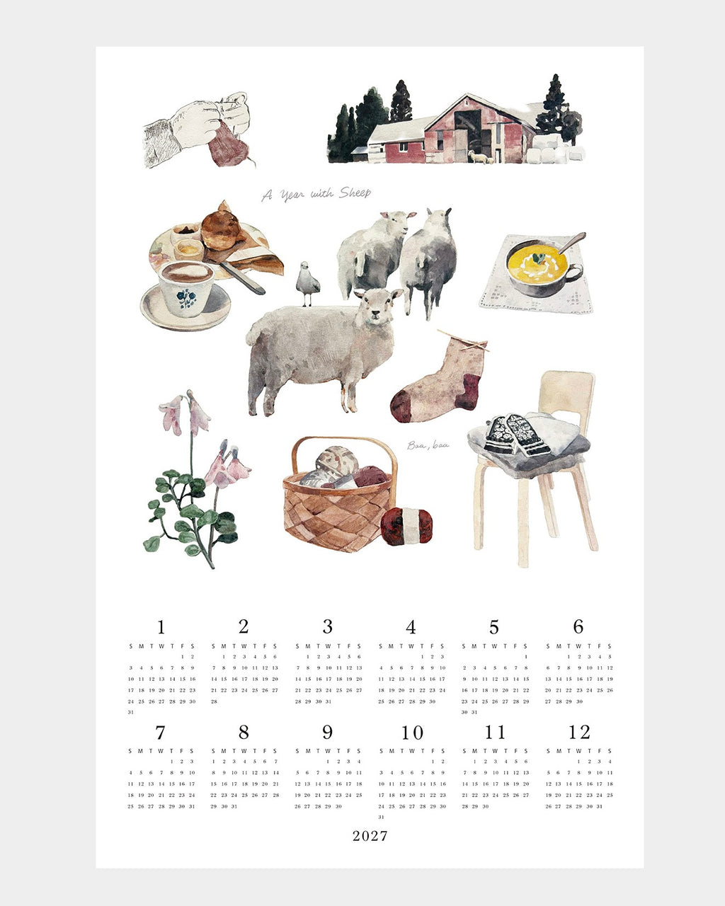 2027 Calendar Cloth: Calendar With Sheep