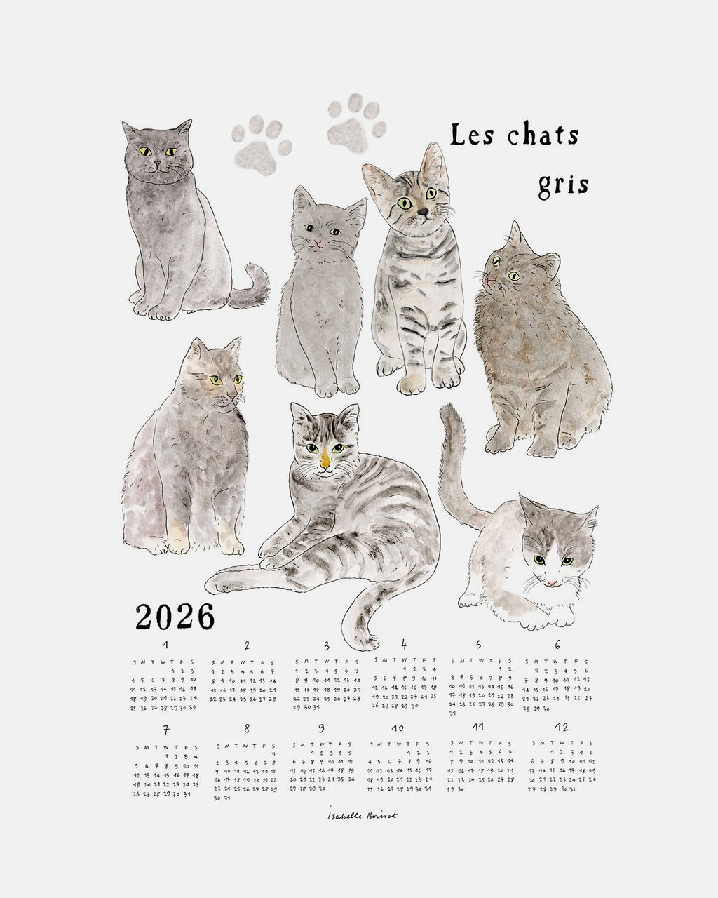 2026 Calendar Cloth: Gray Cats