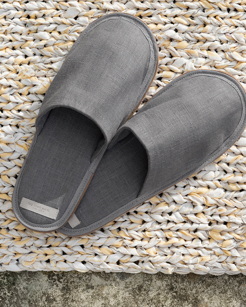 Linen Slippers: Grey Blue