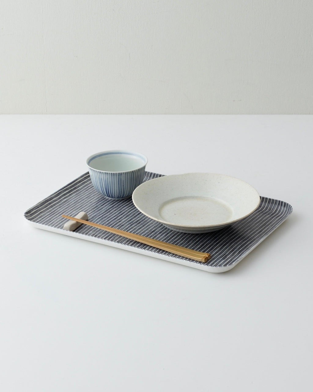 Linen Tray Medium: Grey Thin White Stripe