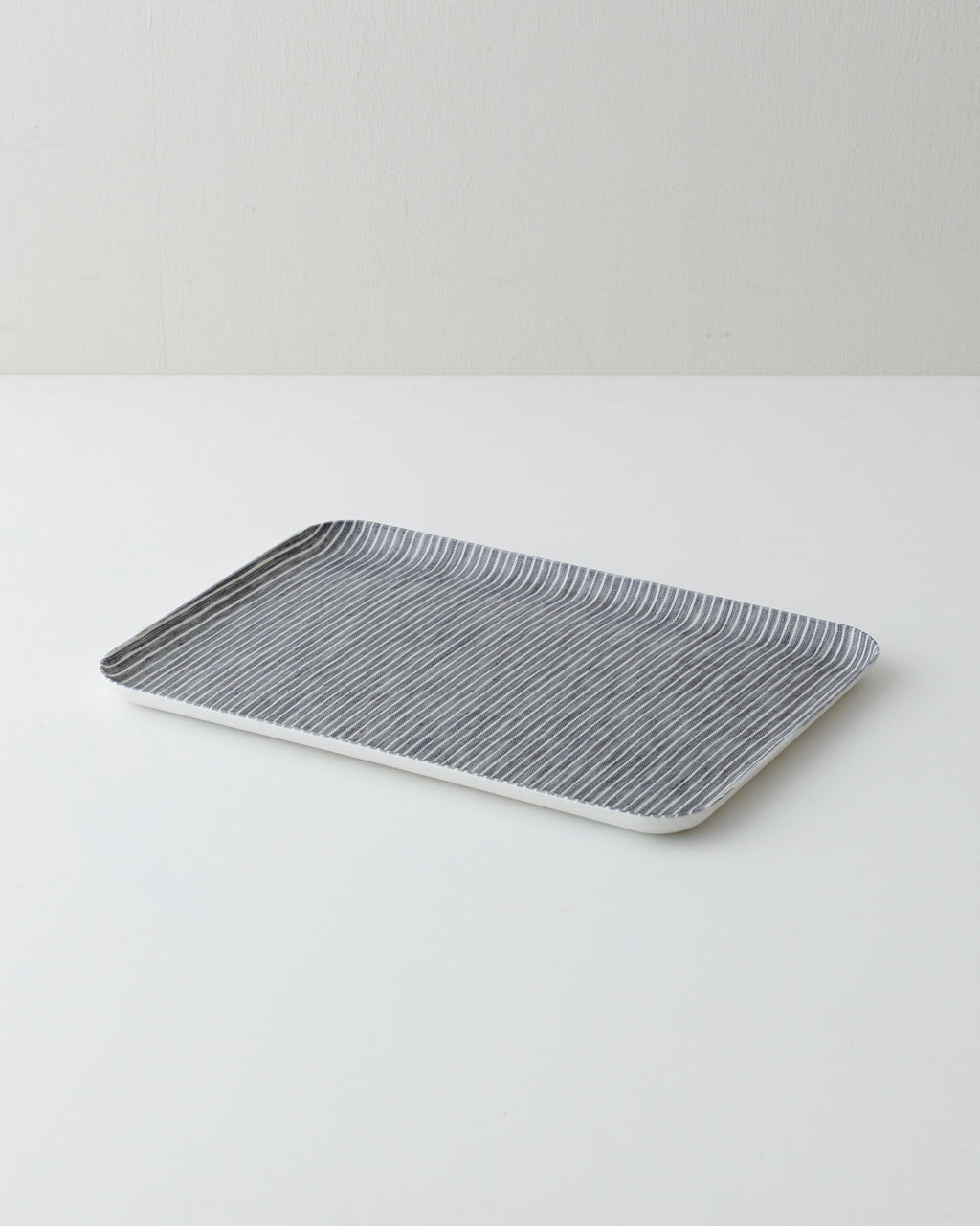 Linen Tray Medium: Grey Thin White Stripe